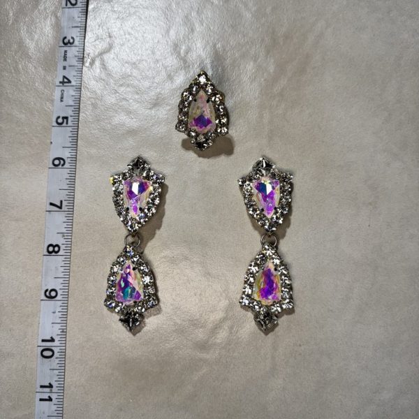Clip Backs - White Mocha AB "Dazzlers" Earring & Ring Set