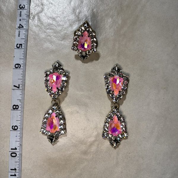 Clip Backs - Pink Mocha AB "Dazzlers" Earring & Ring Set