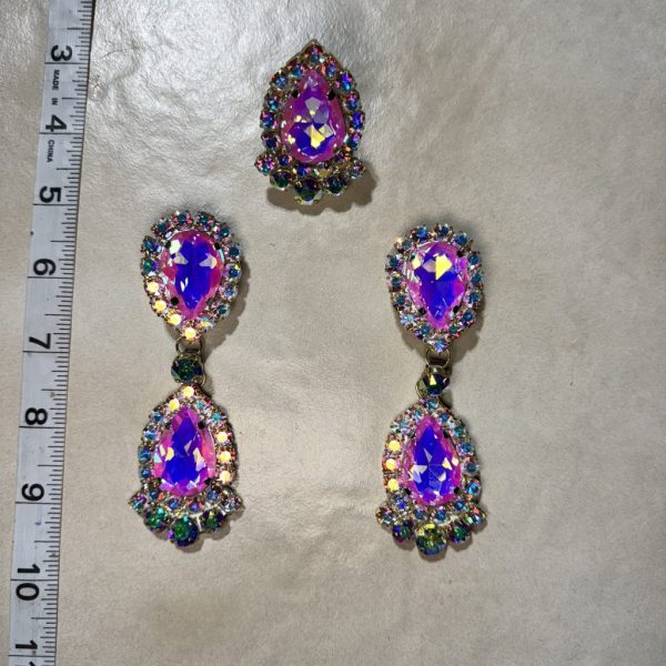 Clip Backs - AB/Pink Mocha AB "Deluxe Dazzlers" Earring & Ring Set