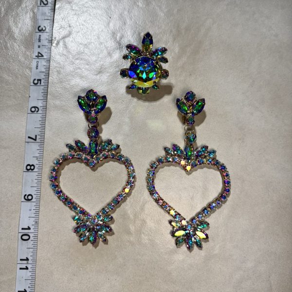 Clip Backs - Dazzling Heart Earring & Ring Set