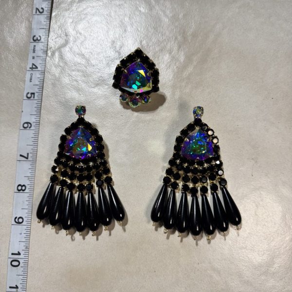 Clip Backs - AB & Jet "Diva" Earring & Ring Set