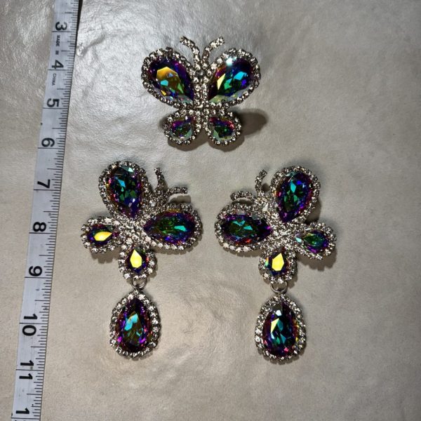 Clip Backs - AB/Crystal Butterfly Earring & Ring Set
