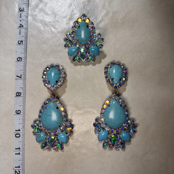 Clip Backs - Turquoise Dream "Sparkle" 3-N-1 Earring & Ring Set