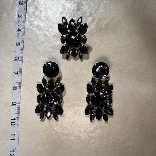 Clip Backs - Black Diamond "Precious" Earring & Ring Set