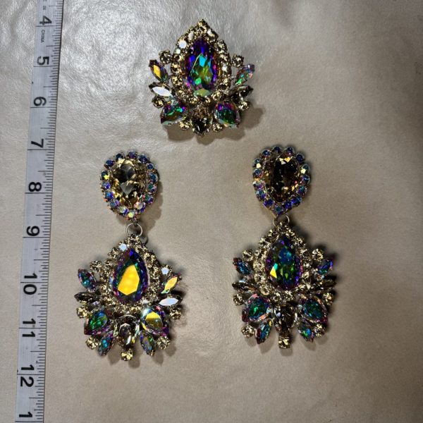 Clip Backs - Golden Shadow and AB "Sparkle" 3-N-1 Earring & Ring Set
