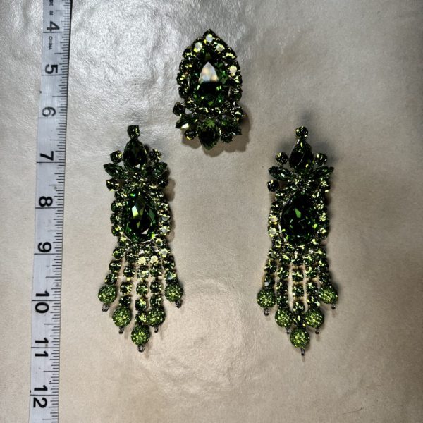 Clip Backs - Green Petite Waterfall Earring & Ring Set