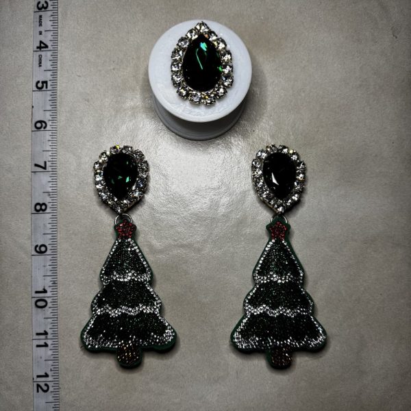 Clip Backs - Christmas Tree Earring & Ring Set