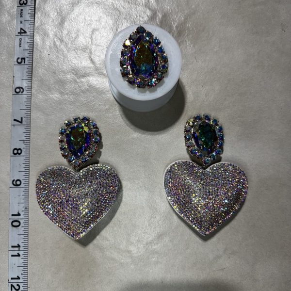 Clip Backs - New Years AB Heart Earring & Ring Set