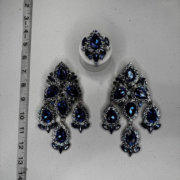 Clip Backs - Sapphire Blend Chandelier Earring & Ring Set