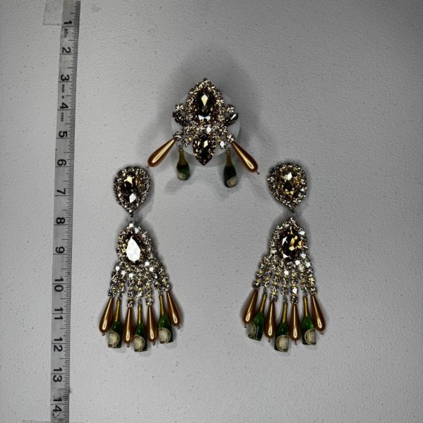 Clip Backs - New Years/ Brunch Champagne Waterfall Earring & Ring Set