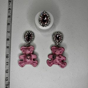Clip Backs - Baby Pink "LUV BEARZ" Earring & Ring Set