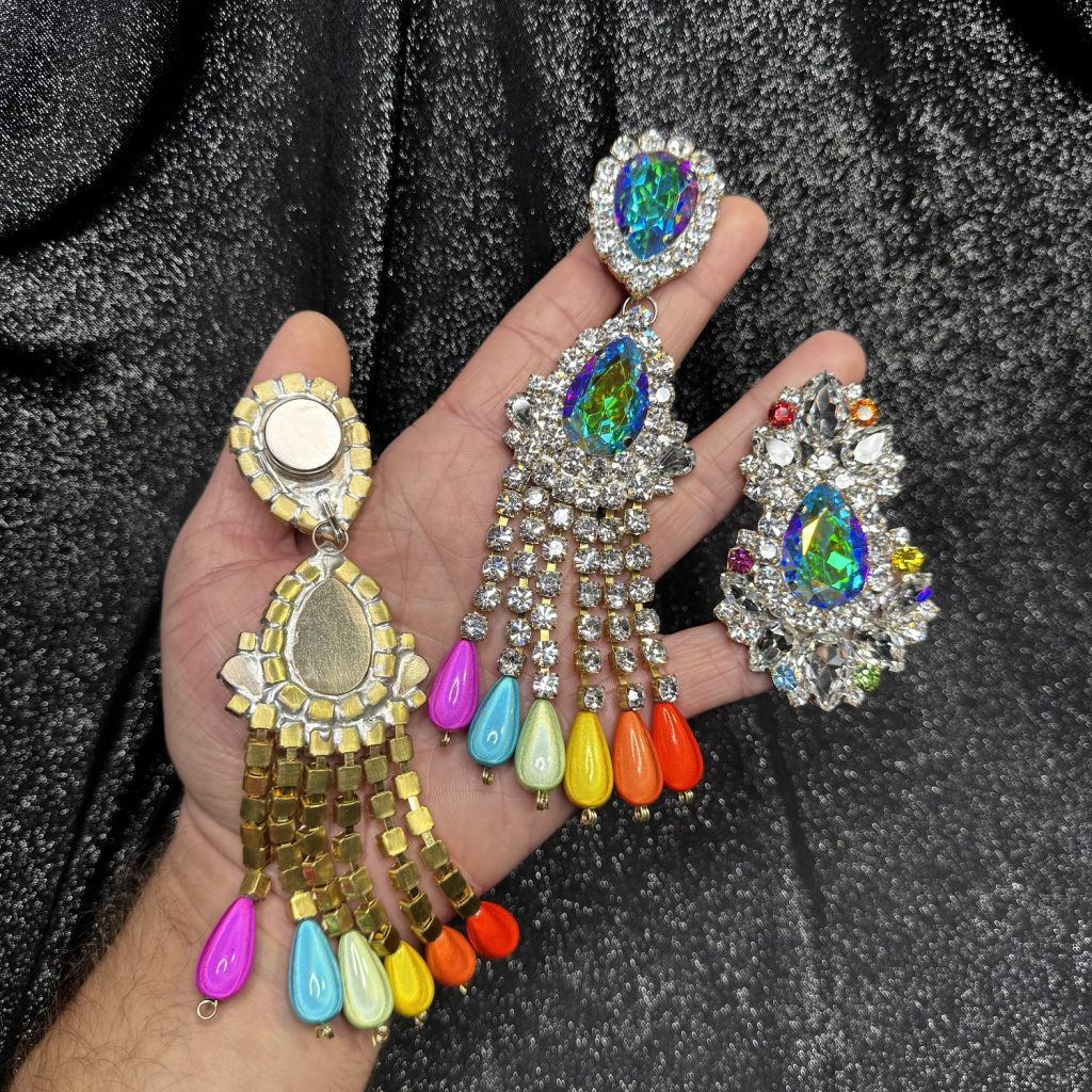 Magnet Backs - Rainbow Bead Drop Waterfall Earring & Ring Set - Image 2