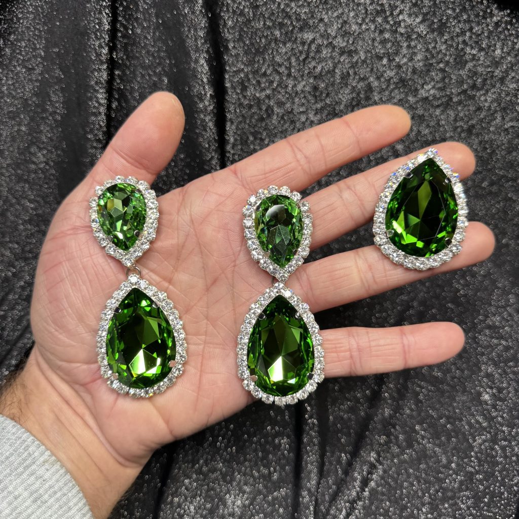 Magnet Backs - Crystal & Peridot "Deluxe" Gem Drop Earring & Ring Set
