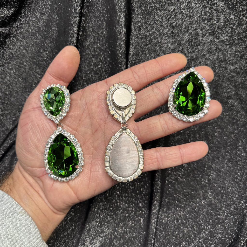 Magnet Backs - Crystal & Peridot "Deluxe" Gem Drop Earring & Ring Set - Image 2