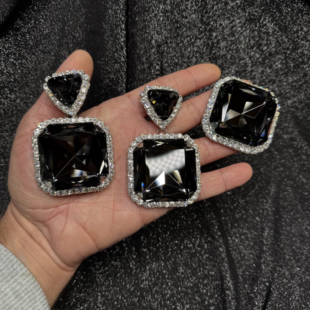 Clip Backs - Crystal & Black Diamond "Statement" Earring & Ring Set
