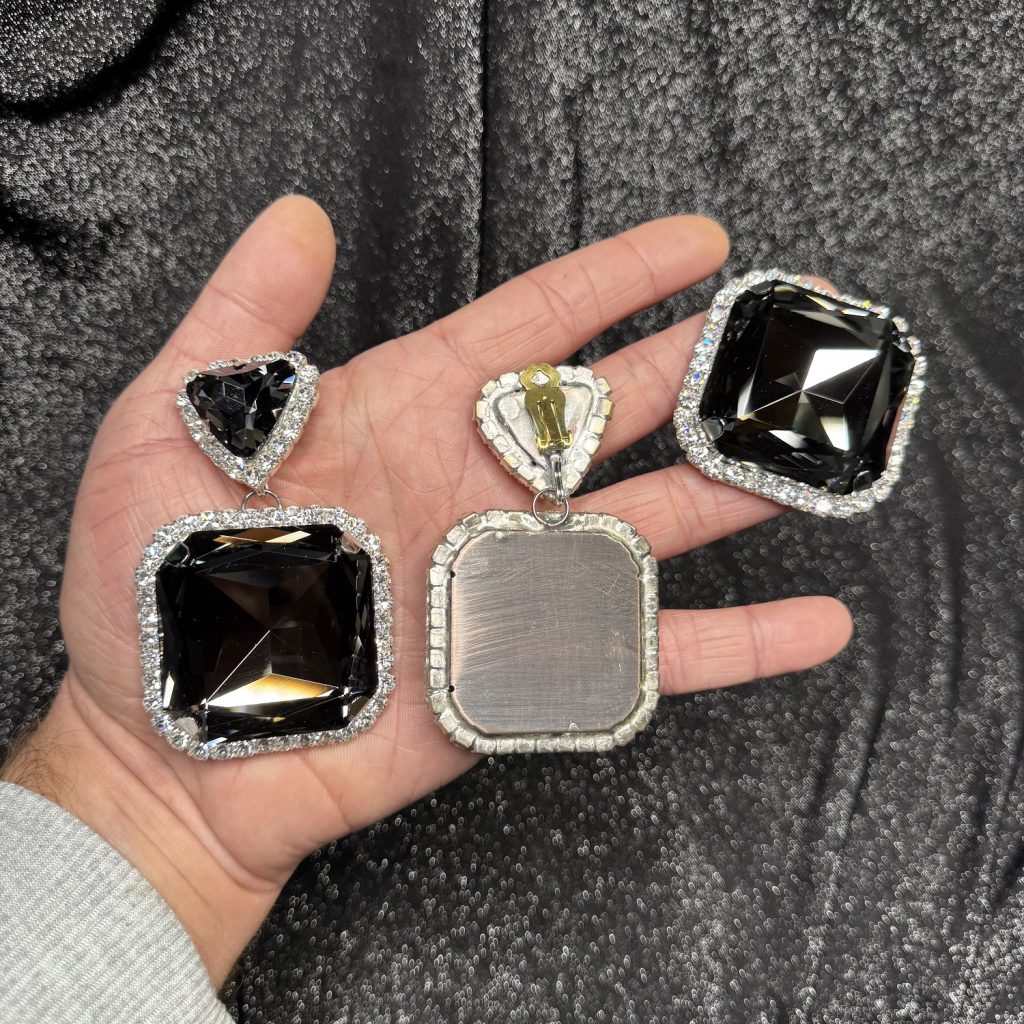 Clip Backs - Crystal & Black Diamond "Statement" Earring & Ring Set - Image 2