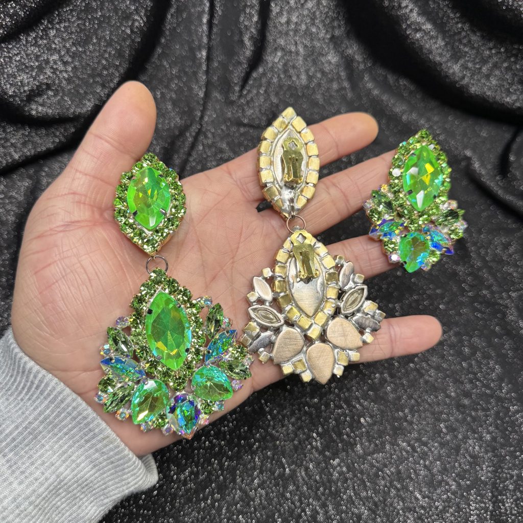 Clip Backs - Greenery "Sparkle" 3-N-1 Earring & Ring Set - Image 2