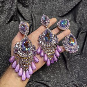 Magnet Backs - Violet Pearl Waterfall "Sparkle" 3-N-1 Earring & Ring Set