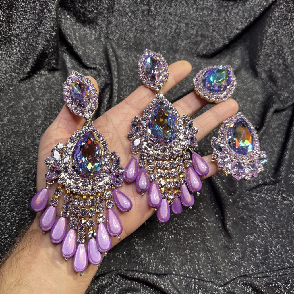 Magnet Backs - Violet Pearl Waterfall "Sparkle" 3-N-1 Earring & Ring Set