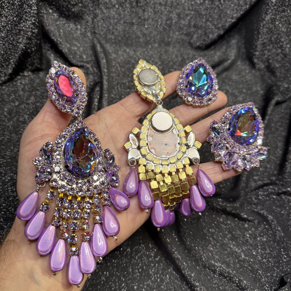 Magnet Backs - Violet Pearl Waterfall "Sparkle" 3-N-1 Earring & Ring Set - Image 2