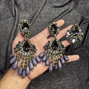 Magnet Backs - Black Diamond Pearl Waterfall "Sparkle" 3-N-1 Earring & Ring Set