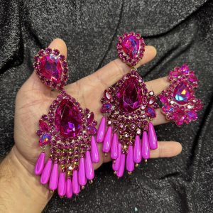 Magnet Backs - Fuchsia Pearl Waterfall "Sparkle" 3-N-1 Earring & Ring Set
