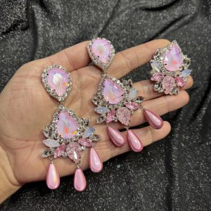 Magnet Backs - Pink Petite Pearl Drip "Sparkle" 3-N-1 Earring & Ring Set