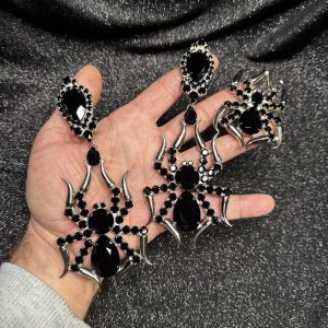 Magnet Backs - Jet Spider Earring & Ring Set