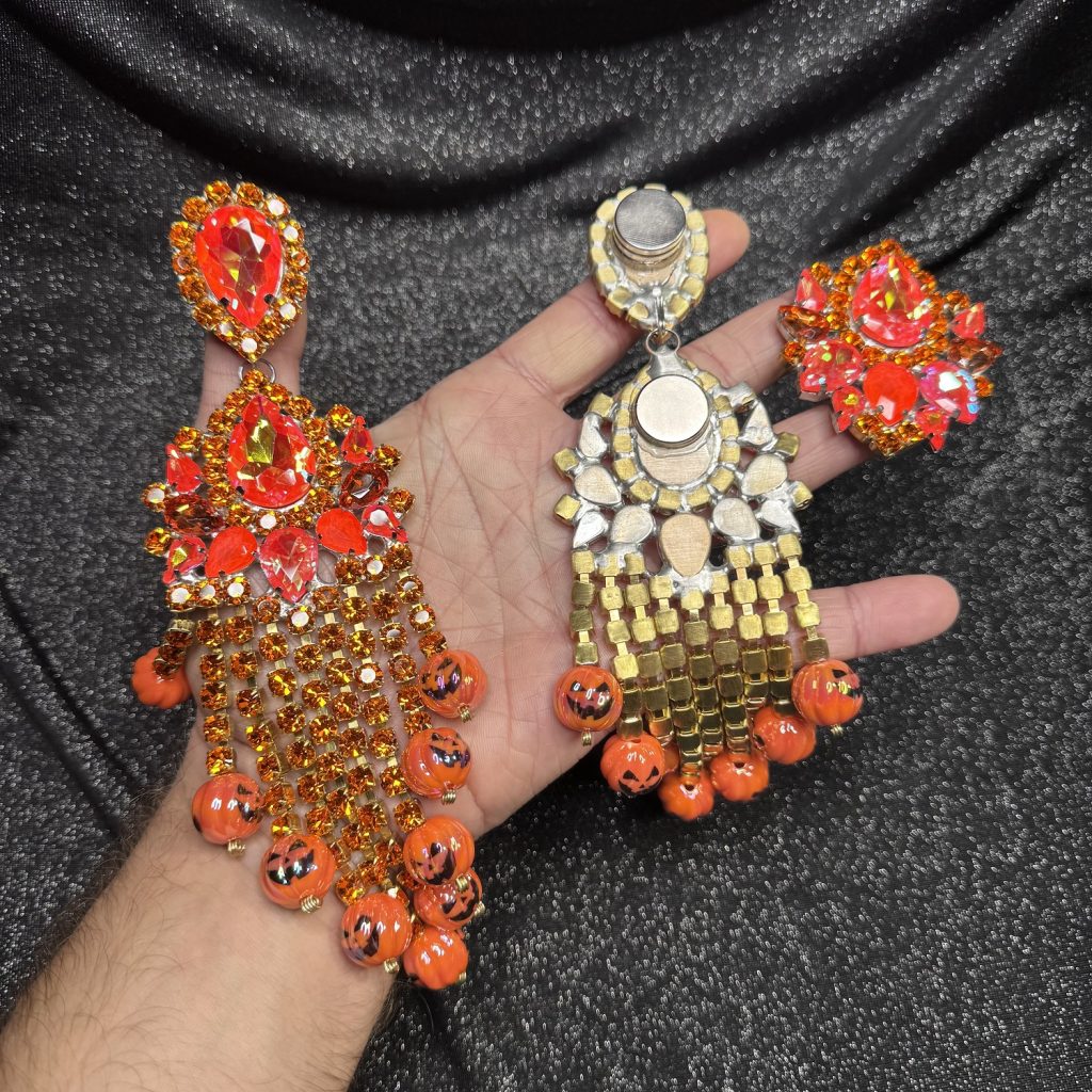Magnet Backs - Orange PumpkinFALLS "Sparkle" 3-N-1 Earring & Ring Set - Image 2