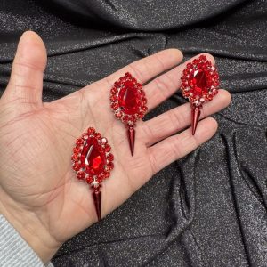 Magnet Backs - Red Spike Button Earring & Ring Set