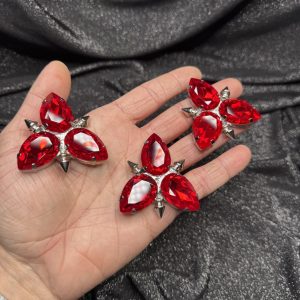 Magnet Backs - Red Spike Dance Button Earring & Ring Set