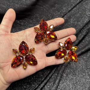 Magnet Backs - Amber Gold Dance Button Earring & Ring Set