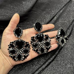 Magnet Backs - Jet Black "Elegance" Earring & Ring Set