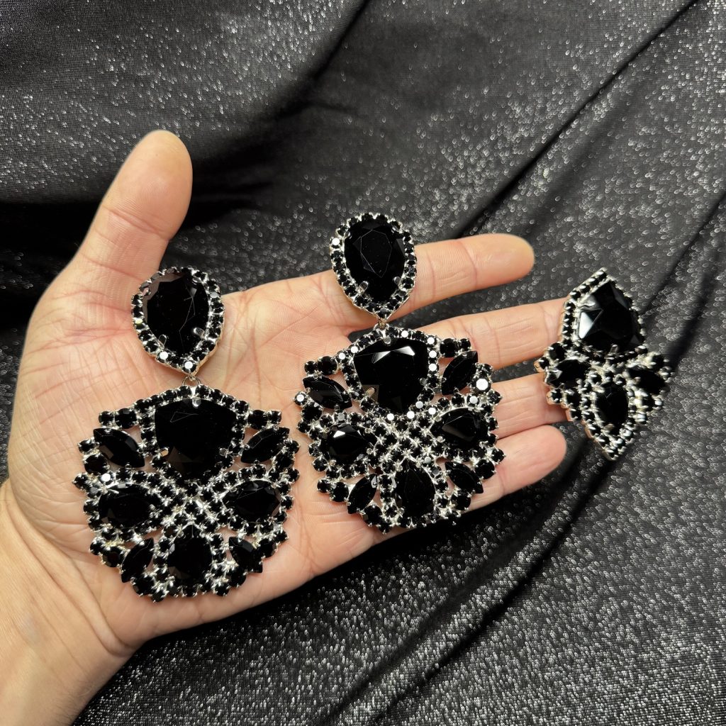 Magnet Backs - Jet Black "Elegance" Earring & Ring Set
