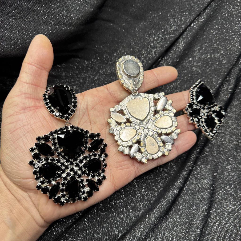 Magnet Backs - Jet Black "Elegance" Earring & Ring Set - Image 2