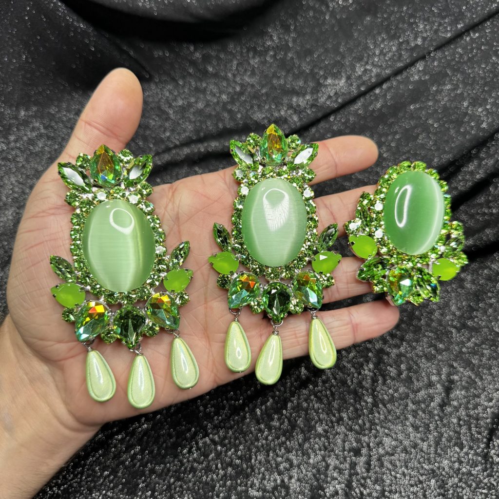 Magnet Backs - Peridot Cat Eye Pearl Button Earring & Ring Set