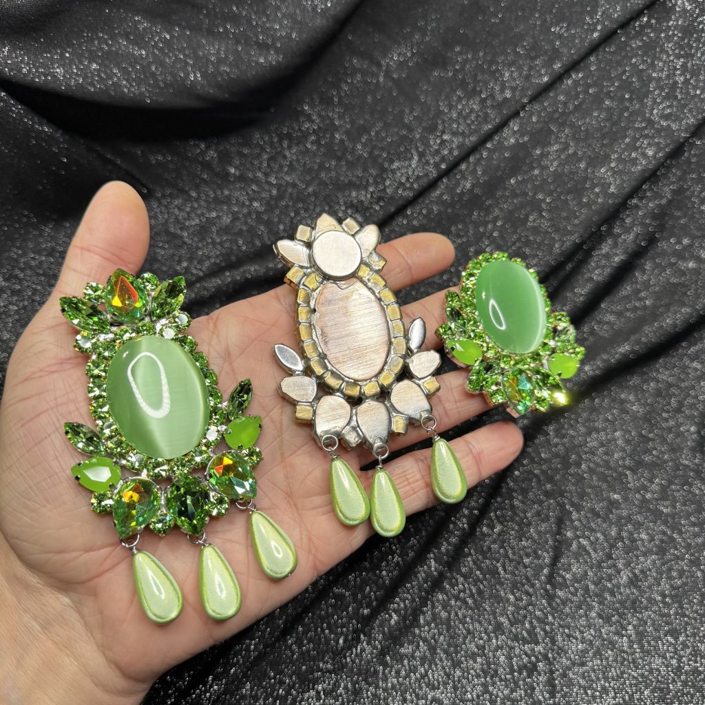 Magnet Backs - Peridot Cat Eye Pearl Button Earring & Ring Set - Image 2